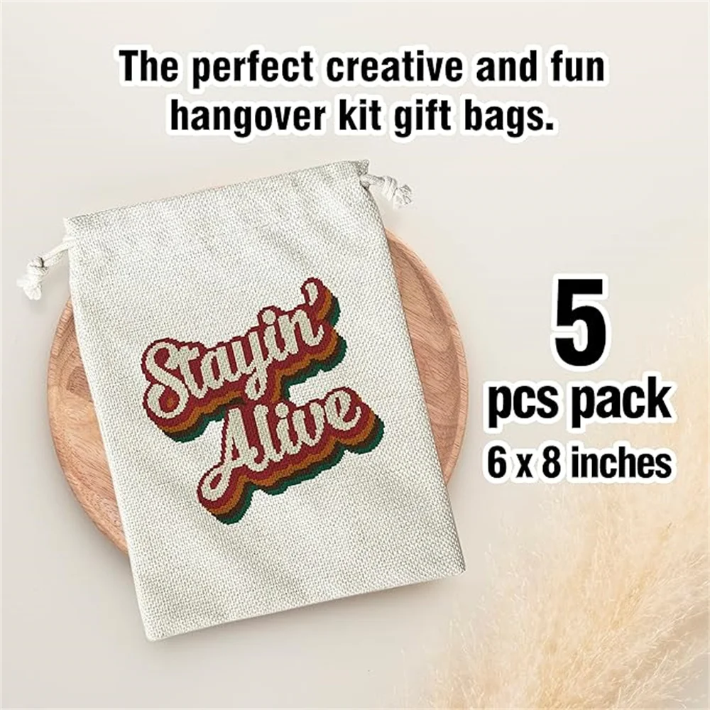 Hangover Kit Bags, Stayin' Alive With Drawstring Gift Bag, for Bridal Shower, Wedding, Travel, Bachelorette Party Survival Recov