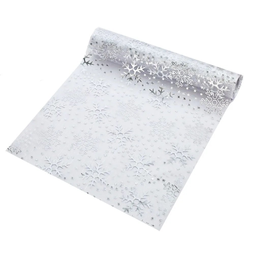

Snowflake Pattern Christmas Foil Table Runner Glitter Translucent Tables Cover Rustic Organza Dinning Table Decoration Hotel