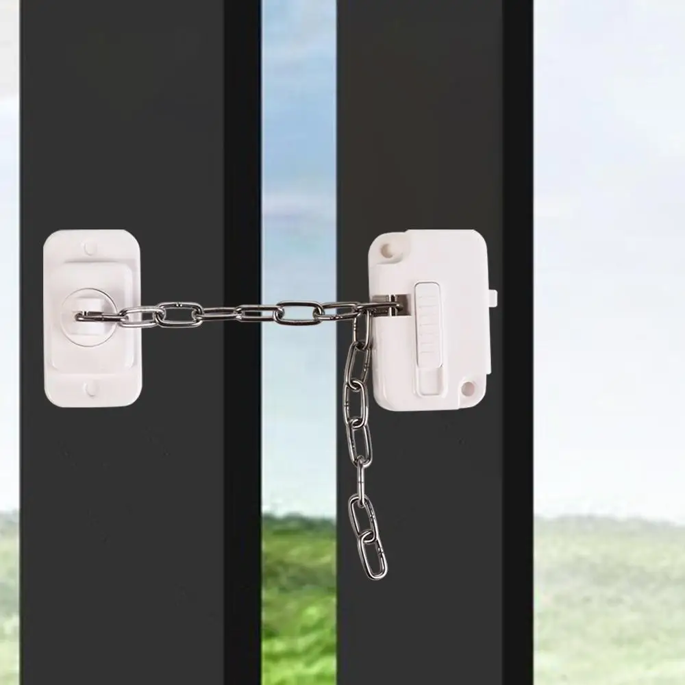 Blocco di sicurezza per finestra regolabile Blocco a catena per telaio per finestra robusto ABS Nessuna perforazione Limitatore per finestra autoadesivo Casa