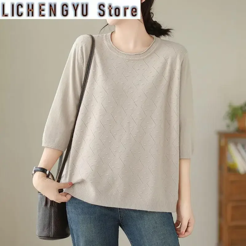 

Винтовая резьба, весенне-осенняя женская одежда, пуловер с круглым вырезом, однотонный свитер, вязаные свободные и элегантные топы с длинными рукавами