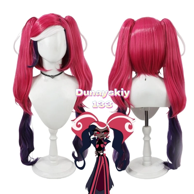 

Heat Resistant Synthetic Hazbin Velvette Cosplay Wig Double Ponytail Purple Red White Mixed Anime Game Style