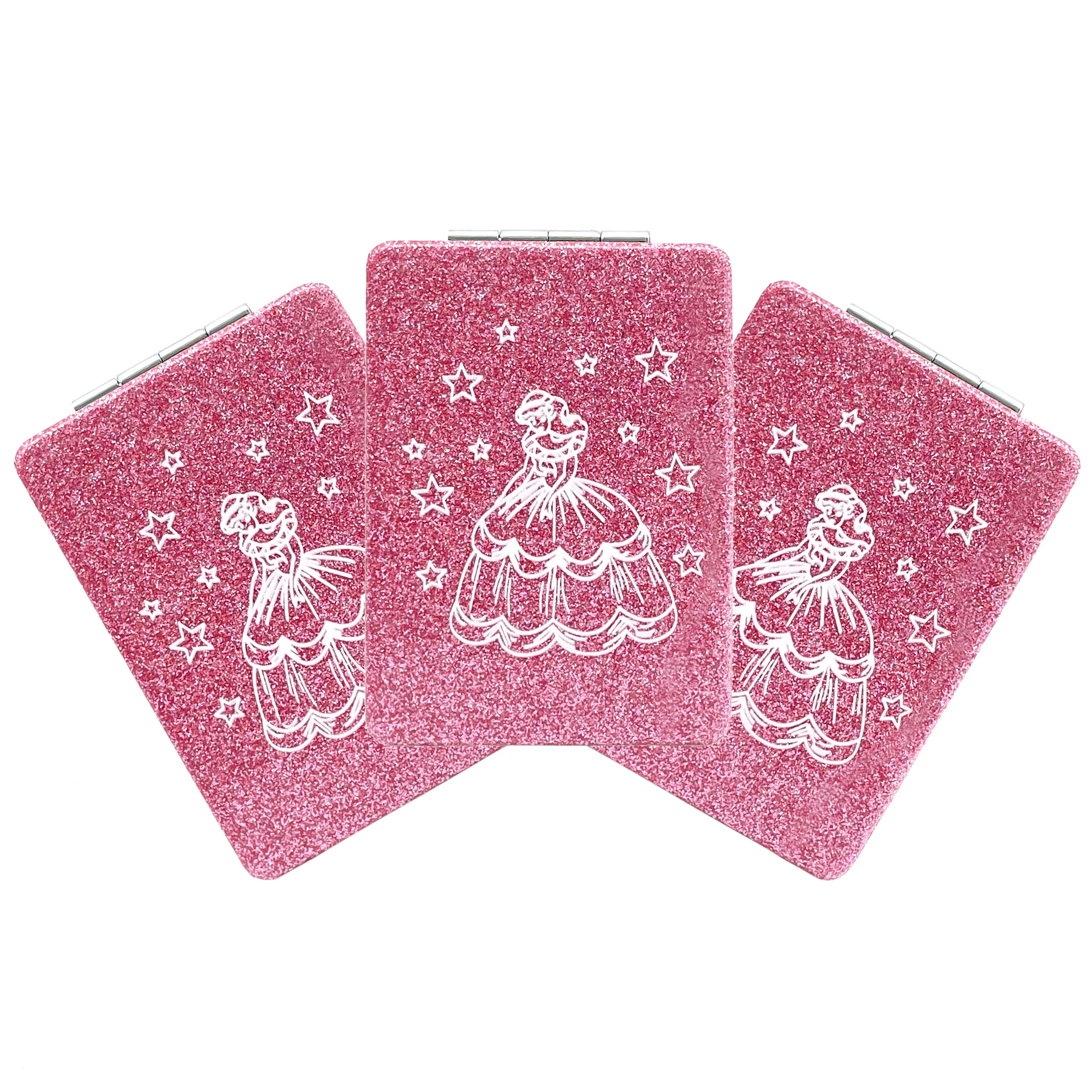 12개입 스위트 15 퀸세아녜라 콤팩트 미러 사각형 글리터 PU 가죽 메이크업 미러 생일 파티 기념품