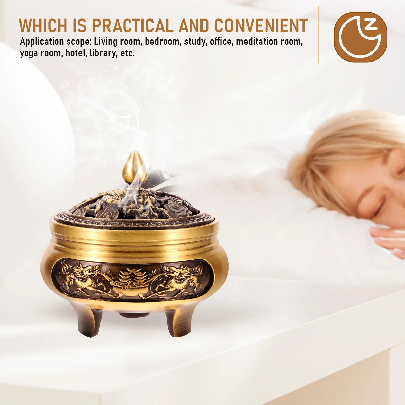 

Brass Tripod Incense Burner Small Censer Kylin Bowl Household Decor Aroma Stove Metal Censer Yoga Office Use Practical