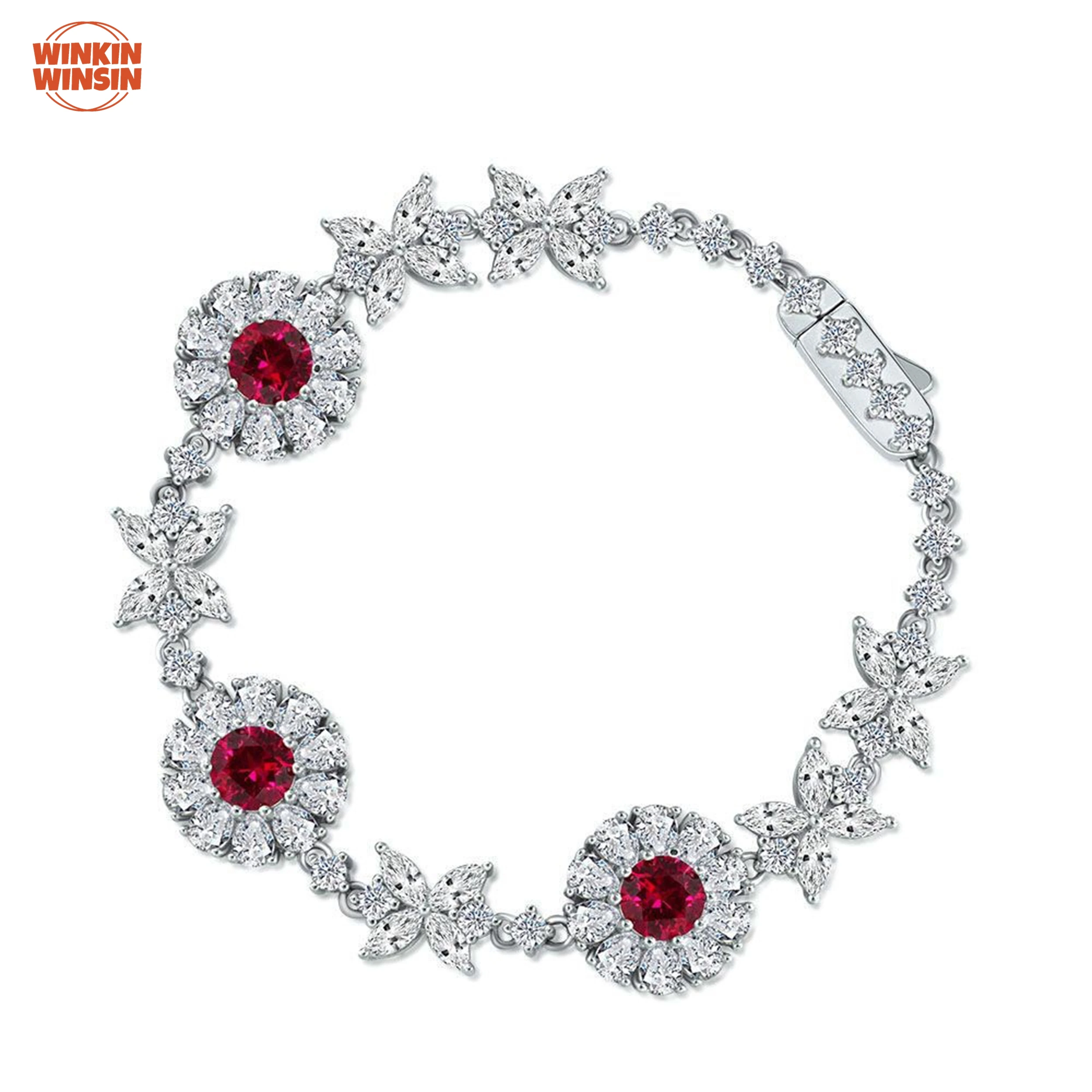 

Winkin Winsin 925 Silver Inlaid Ruby Corundum 85 Points Round 6mm Simulated Gemstone Bracelet 15-20cm