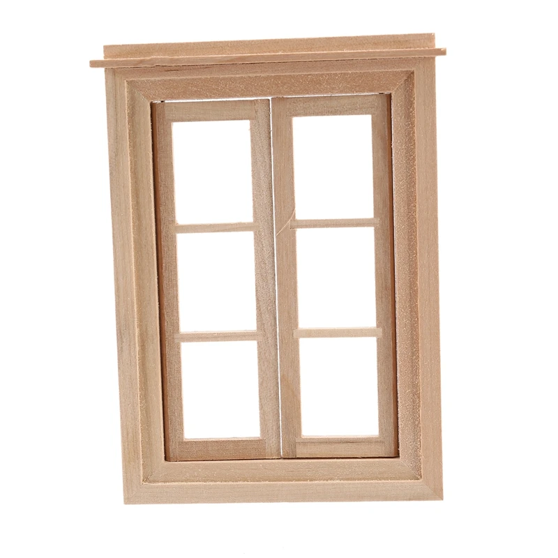 1:12 Dollhouse Miniature Double Window Wooden 6 Pane Frame And Glass Plate Doll House Diy Double Window Accessories For Doll Hou