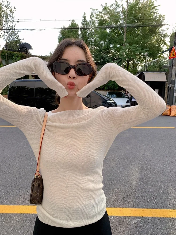 

Korean Sle Long Sve Knitted Sweater Women's Inner Wear Slim Fit Autumn Winter New Arrival Base irt Ele Aosphere