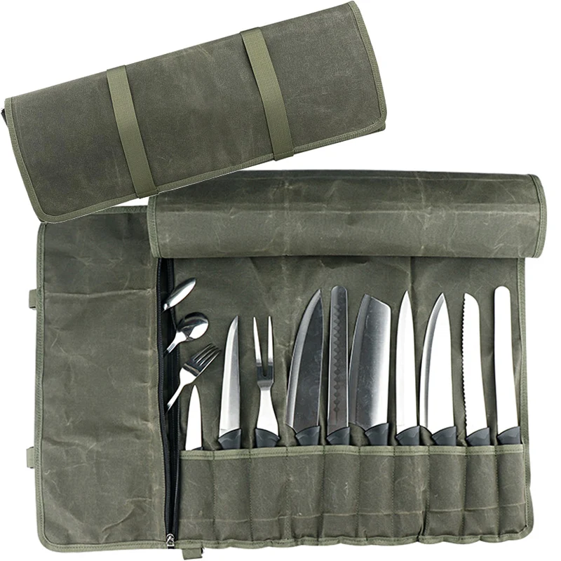 Durable Kitchen Chef Knife Roll Bag Portable Travel Work Cooking Japanese Slicing Santoku Knives Carry Case 11 Storage Pockets