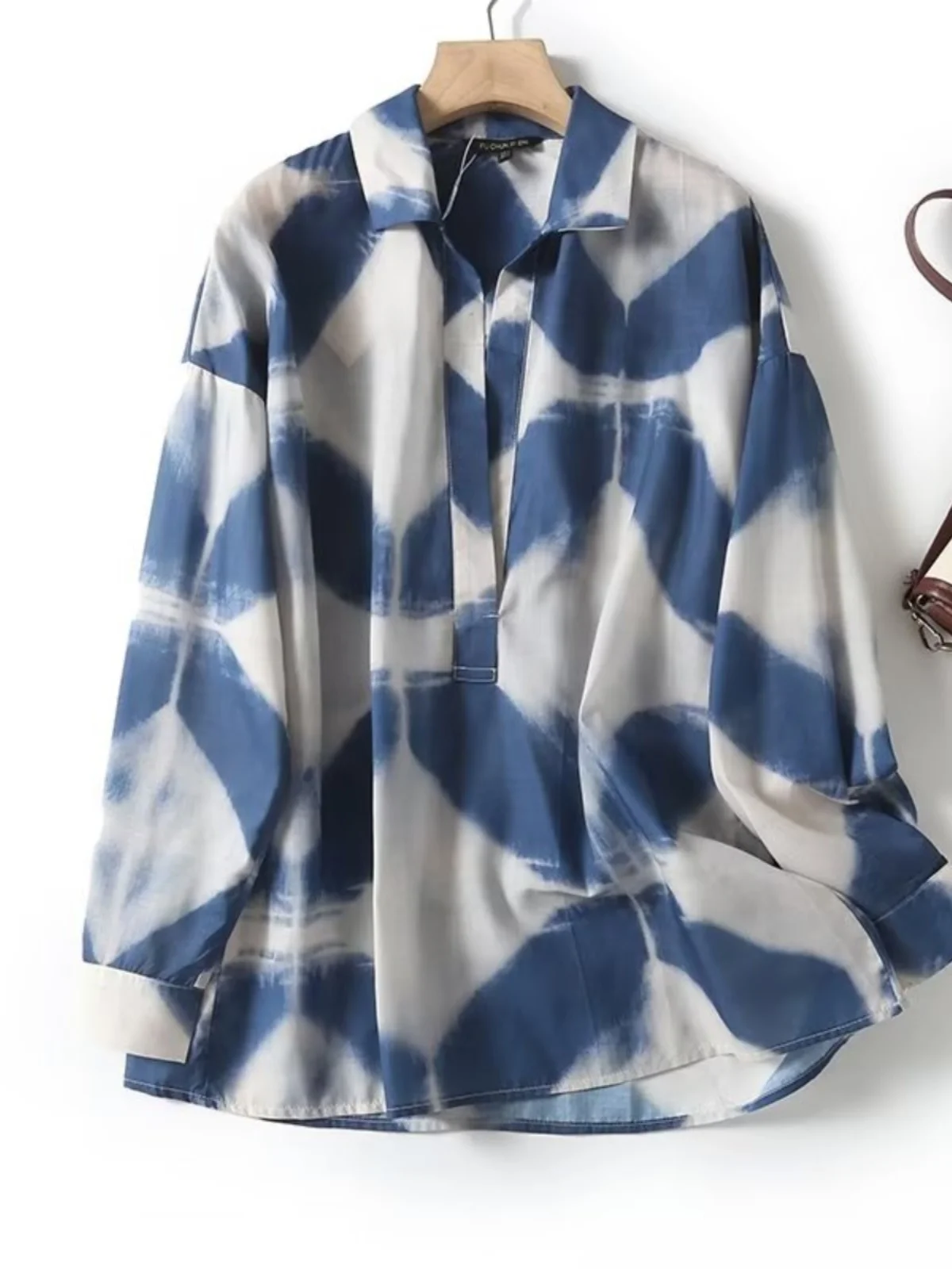 Losse artistieke Sle Long Sve Ne blauw katoen linnen print irt voor dames herfst nieuwe collectie vrijetijdskleding