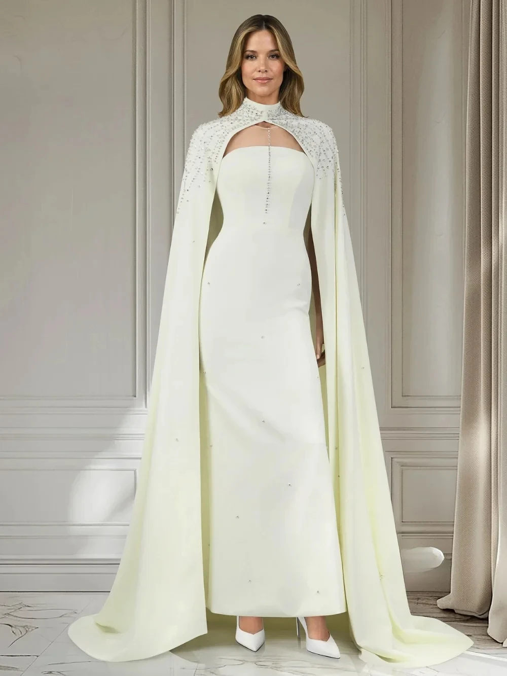 Robe de Soirée Personnalisée pour Femme, Tenue de Bal Élégante, Plissée en Jersey, Ligne A, Col Haut, Classique, Exquise, Style Moderne