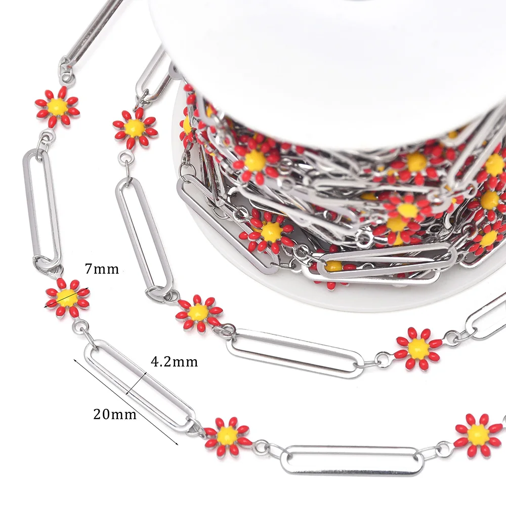 1/10 Meter Edelstahl-Emaille-Kette mit niedlichen Gänseblümchen, vergoldete Gliederkette für DIY-Armbänder, Halsketten und Schmuckzubehör für Frauen – Detail 7
