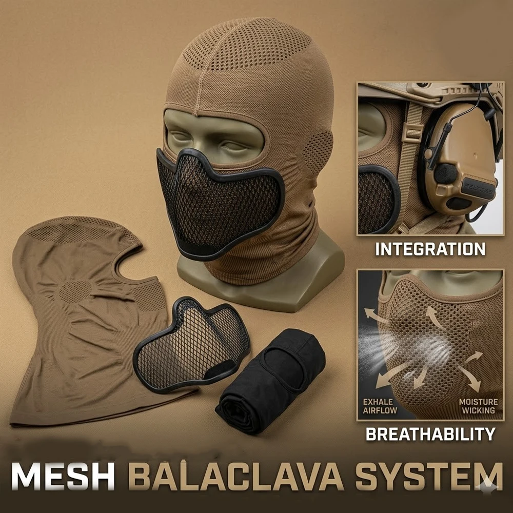 Balaclava tactique Venom V1 respirante, masque intégral avec protection en maille d'acier, équipement pour airsoft, paintball, combat, tir et chasse
