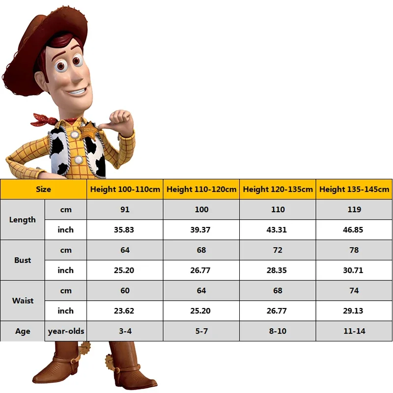 Traje de anime amadeirado para crianças, roupas infantis, traje de carnaval de Halloween, roupas infantis, xerife Woody Pride Cosplay