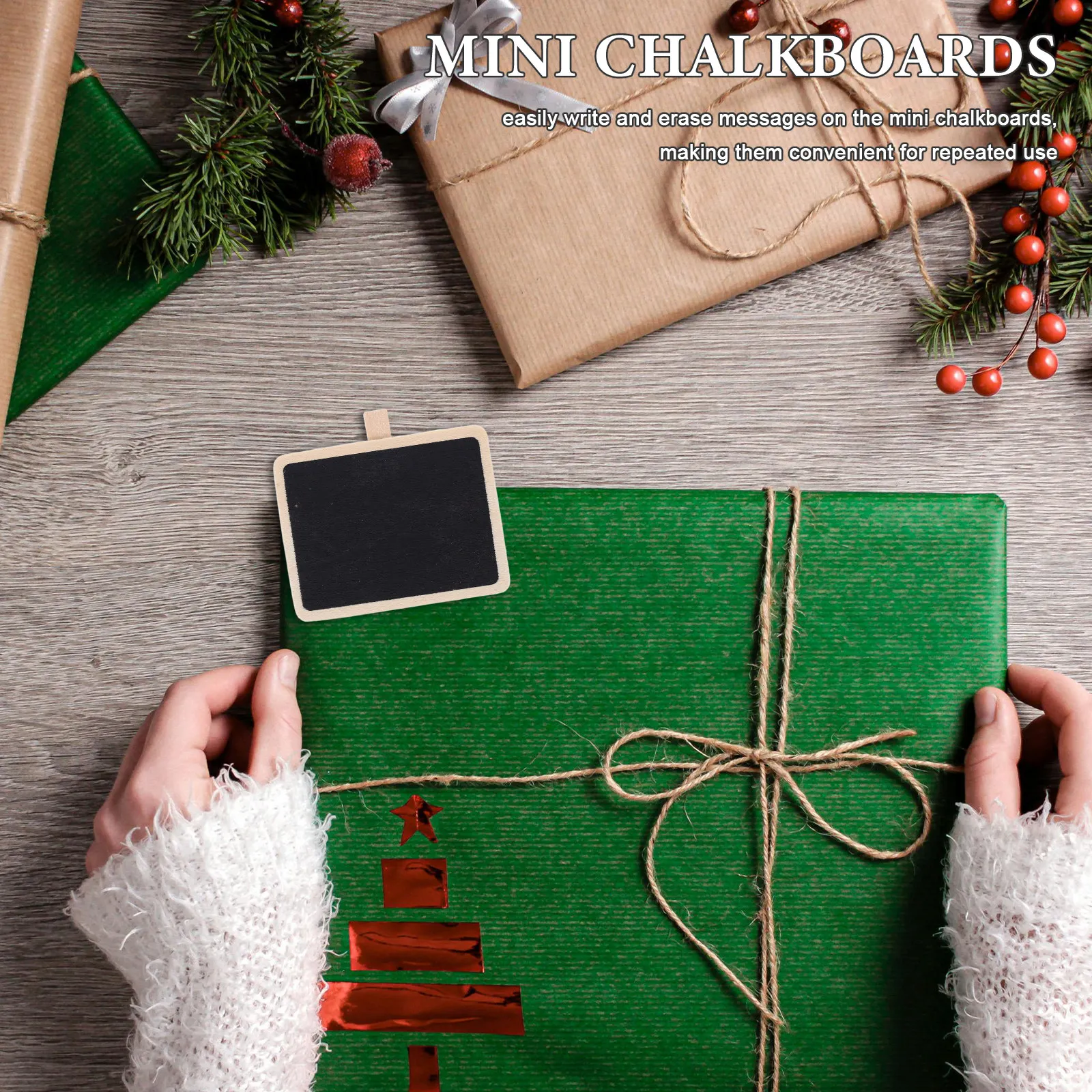4 pcs Wooden Chalkboard Sign Message Mini Halloween Christmas New Year Chalkboard Mini Decor Message Board Clips
