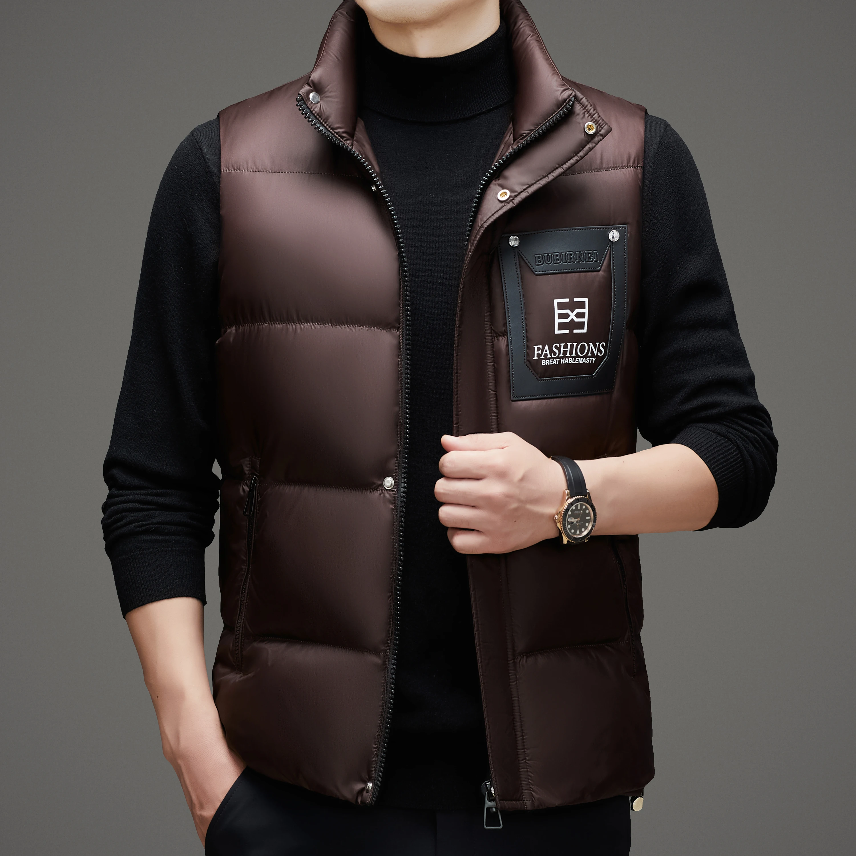 High end ture 90% white duck down vest 2024 mens winter fashion sleeveless thermal coat thick warm zipper jacket outwear