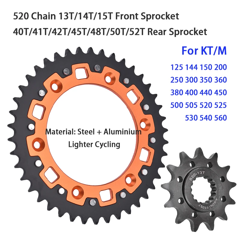 520 13T/14T/15T Front 40T/42T/45T/48T/52T Rear Sprocket For KT/M 125 150 200 250 300 EXC EXE LC2 MX MXC SX SXS SXF XCW XC XCF F