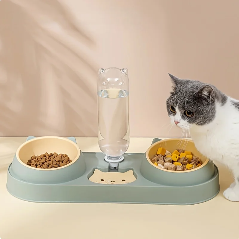 Cat Bowl With Automatic Water Food Bowl Anti Slip Anti Spill Neck Protective Pet Dish Set For Cats Dual BowlsFor Food & Water