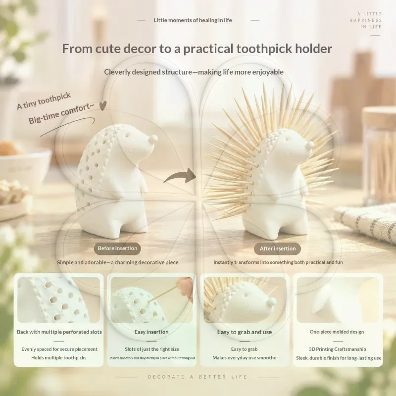 Cute Hedgehog Toothpick Holder Collectible Desktop Storage Box for Homestay Counter Decor Unique Housewarming Souvenir