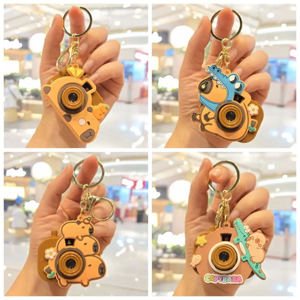 Creative Projector Camera Capybara Keychain Kawaii Schoolbag Ornaments Kapybara Pendant Animals Silicone Car Keyring Friends