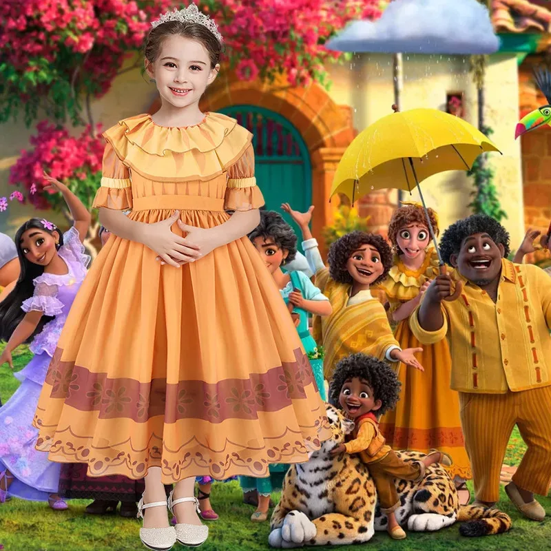 

Movie Encanto Madrigal Cosplay Costume Pepa Orange Adult Ruffle Princess Dresses Mirabel Charm Fancy Dress Carnival Gift