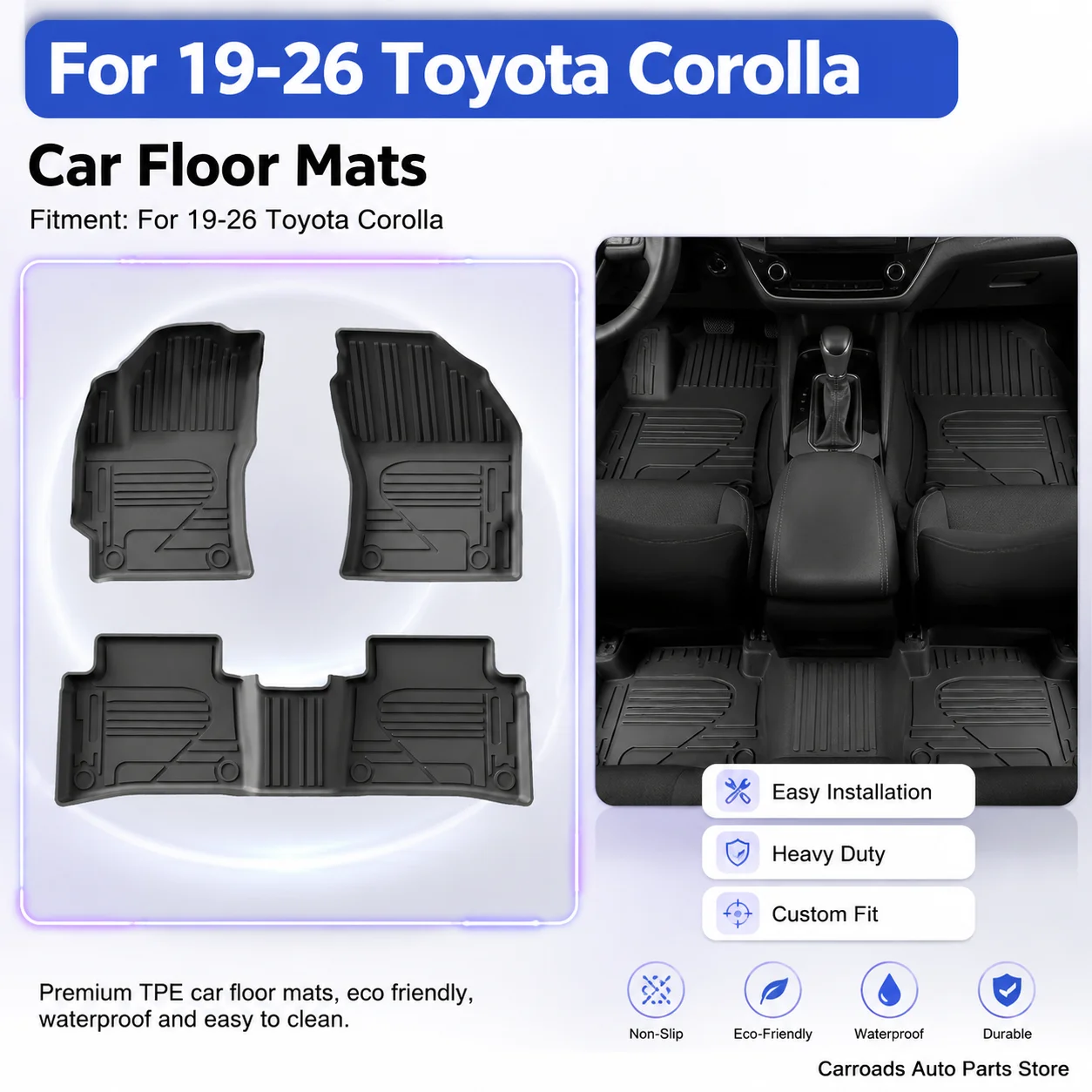 (LHD)For 19-26 Toyota Corolla Car Floor Mats Eco Friendly TPE Auto Foot Pads Interior Accessories