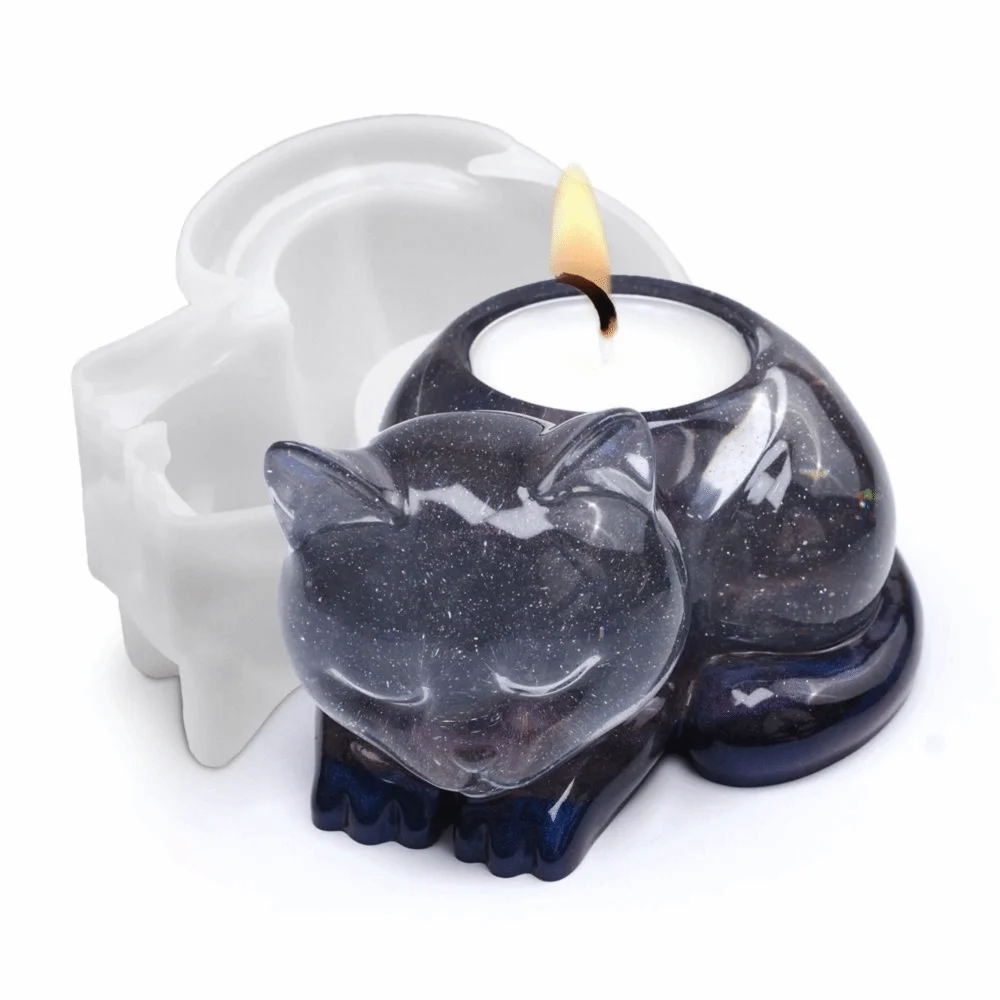 High Quality Silicone Sleeping Cat Mold DIY 3D Resin Cat Candle Holder Mould Gift Animal Ornaments Mold