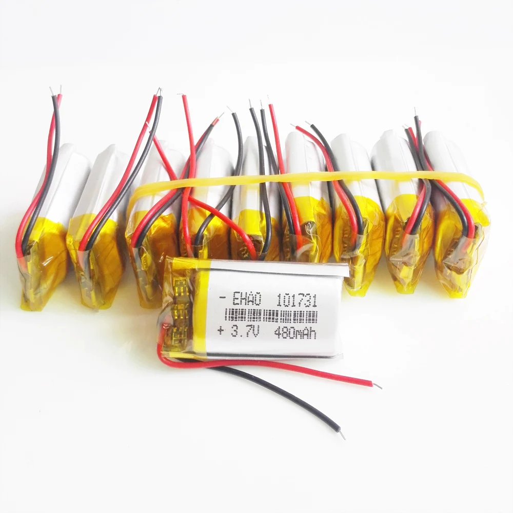 wholesale 10 pcs 3.7V 480mAh Lipo Polymer Lithium Rechargeable Battery 101731 power for MP3 GPS DVD Recorder Headset E-book