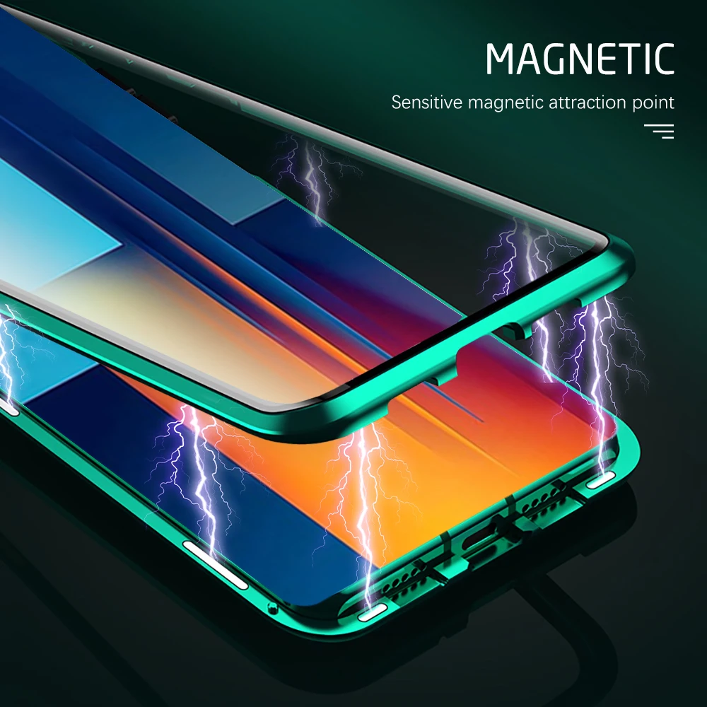 For Xiaomi Poco M6 Pro 4G Case 360° Magnetic Flip Double Sided Tempered Glass Cover Poko Little M6Pro PocoM6 Pro PocoM6Pro Funda