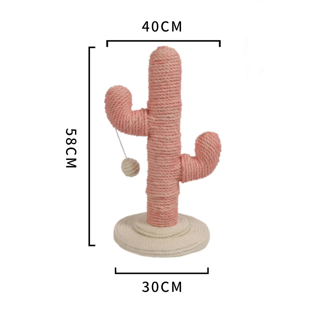 58CM Cactus Cat Scratcher Indoor Cats Claw Maintenance Green Pink Kitten Tree Full-Wrap Natural Sisal Rope Cat Scratching Post