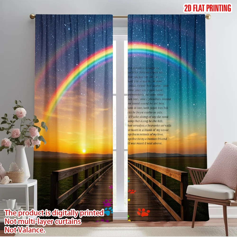 

2pcs 2D flat printing Scene Curtain Rainbow Bridge Paw Prints Poem Fabric Without Electricity All Season Party & Holiday Decor