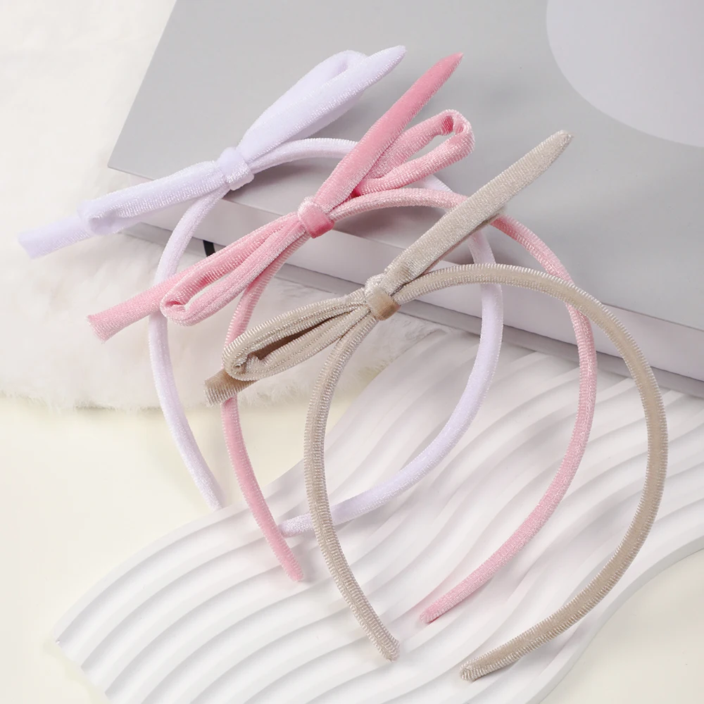 Velvet Solid Bow Headbands For Children Kids Girls Fashion Bowknot Hair Bands Handmade Hair Hoops Headwear Baby Kids Accessories