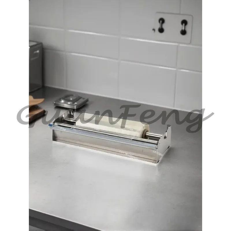 Industrial packaging tools with film dispensers, tray stretch packaging machines