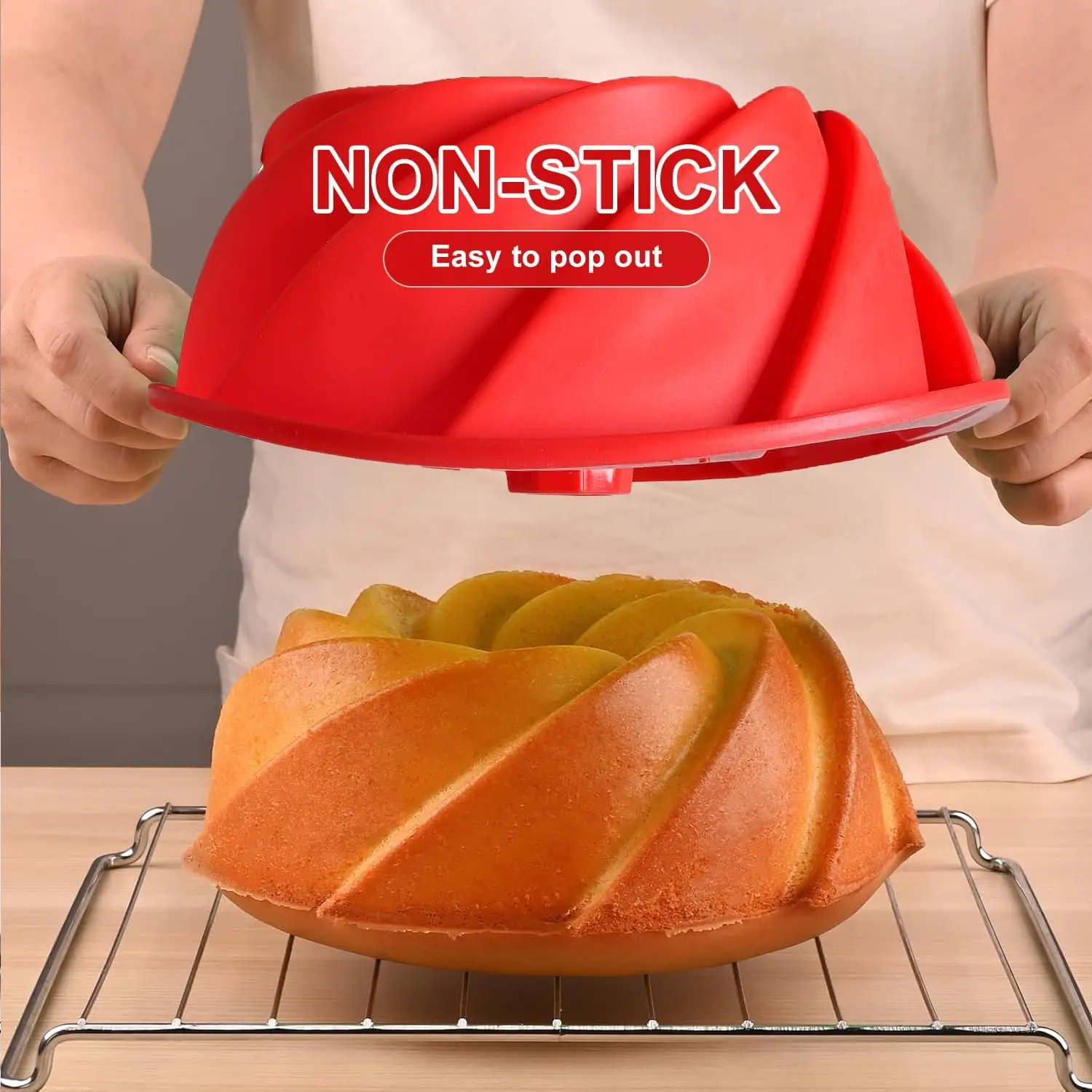 1pc Non-Stick Cake Pan with Silicone Base, Easy Release, 180