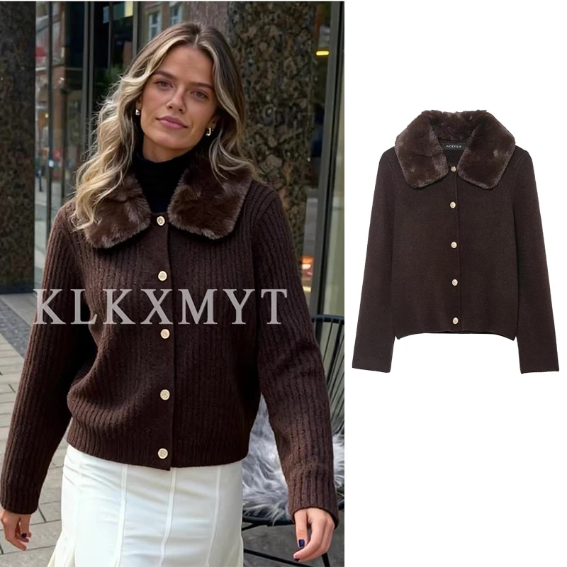 

Женские куртки, осень-зима 2024, новая мода, пальто с меховым воротником, куртка на пуговицах с длинными рукавами, женские уличные элегантные новые пальто