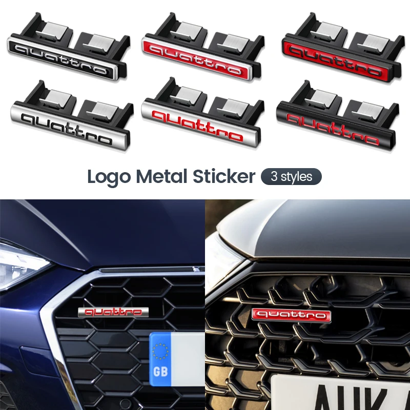 3D Metal Audi Front Grille Quattro Emblem Car Decoration Accessories For Audi S line S3 A4 B9 B7 A3 Q5 A6 C7 RS A5 A8 Q3 Q7 Q8