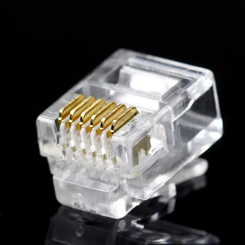 RJ12 Wholesale Connector 6P6C Modular Head Phone Cable Plug Gold Plated Crimp Network RJ 12 Telephone Connectors Crystal Plugs