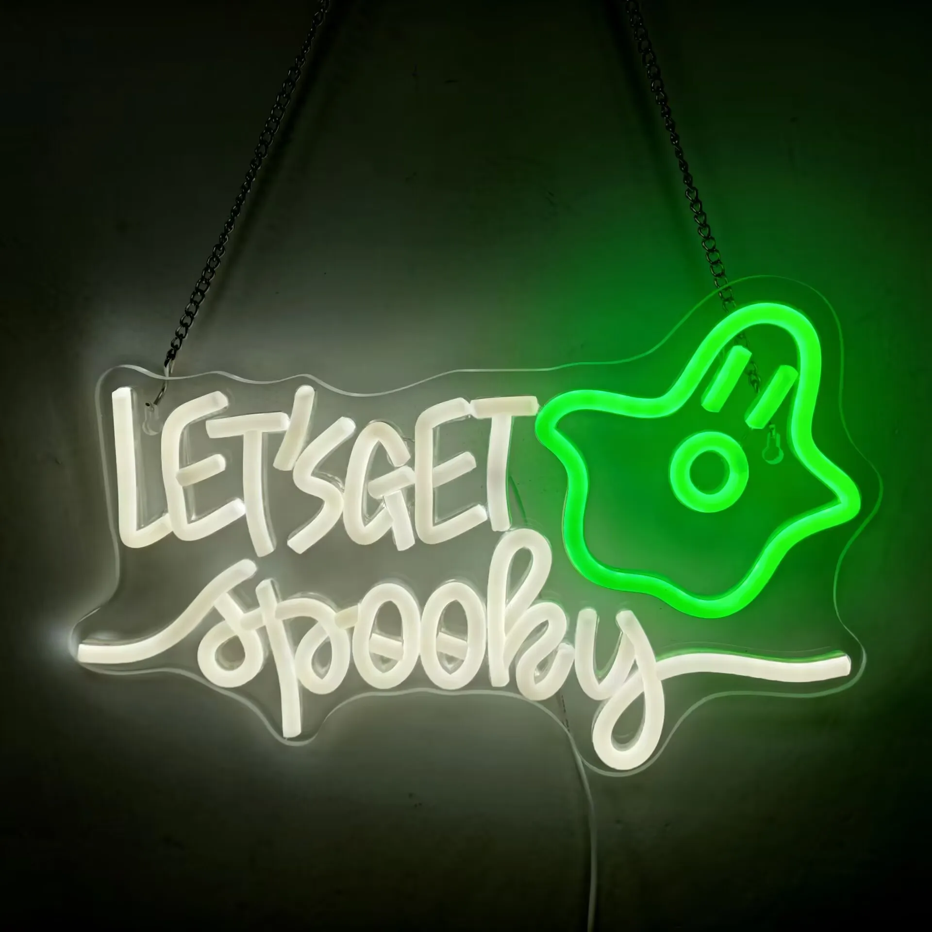 LET'S GET Spooky LED Neon Sign USB Dimmable Neon Light Sign for Gameroom Bedroom Bar Livingroom Birthday Party Gift Wall Decor
