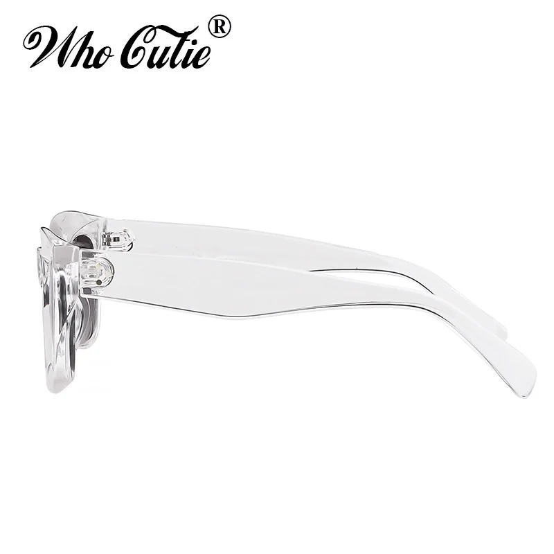 WHO CUTIE Vintage Oversized Transparent Sunglasses Women Retro Designer Tortoiseshell Rivet Frame Sun Glasses Shades OM656