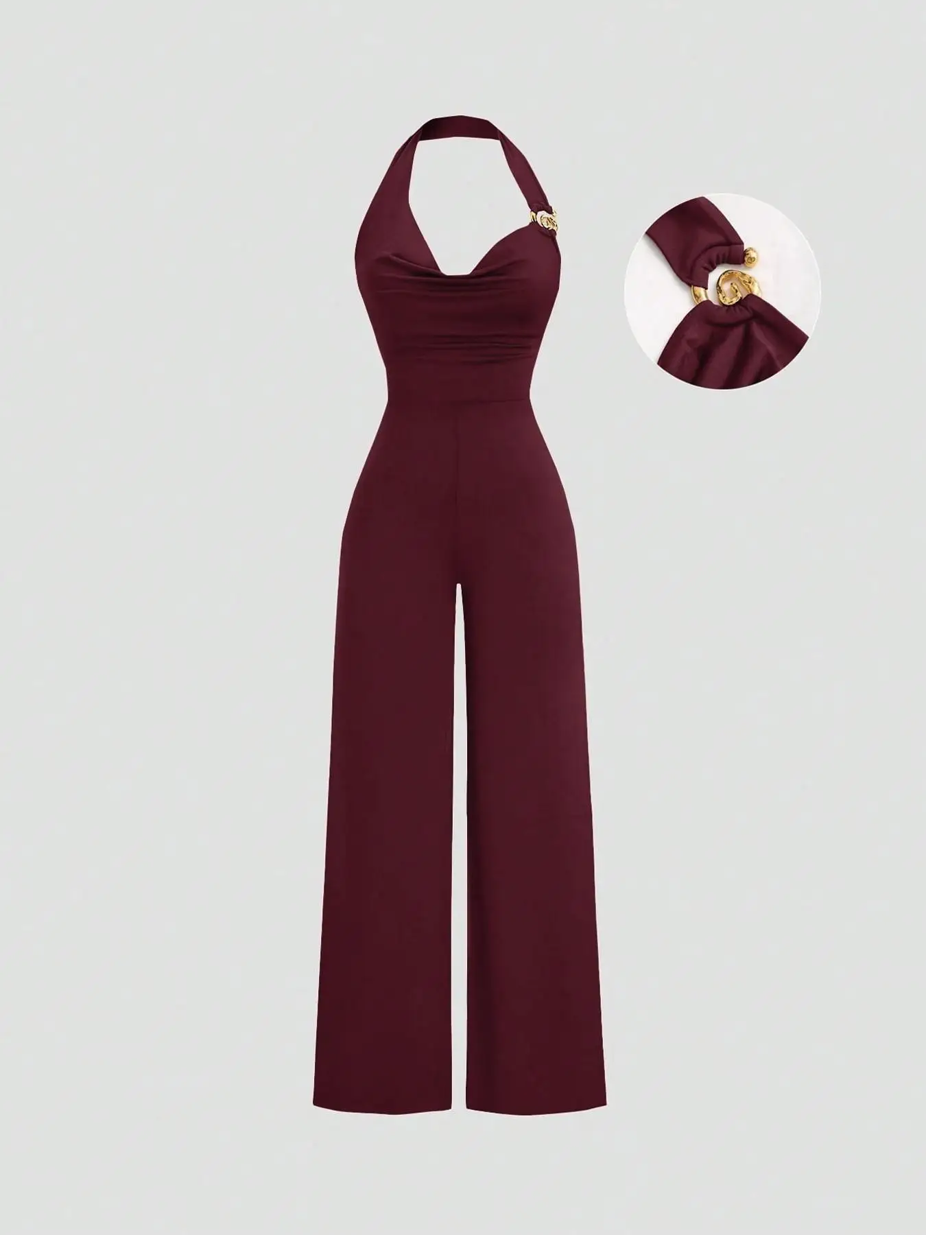 Women's Slim Fit Jumpsuit Backless Halter Casual Daily Commuting Outfit Fashionable Metal Decor