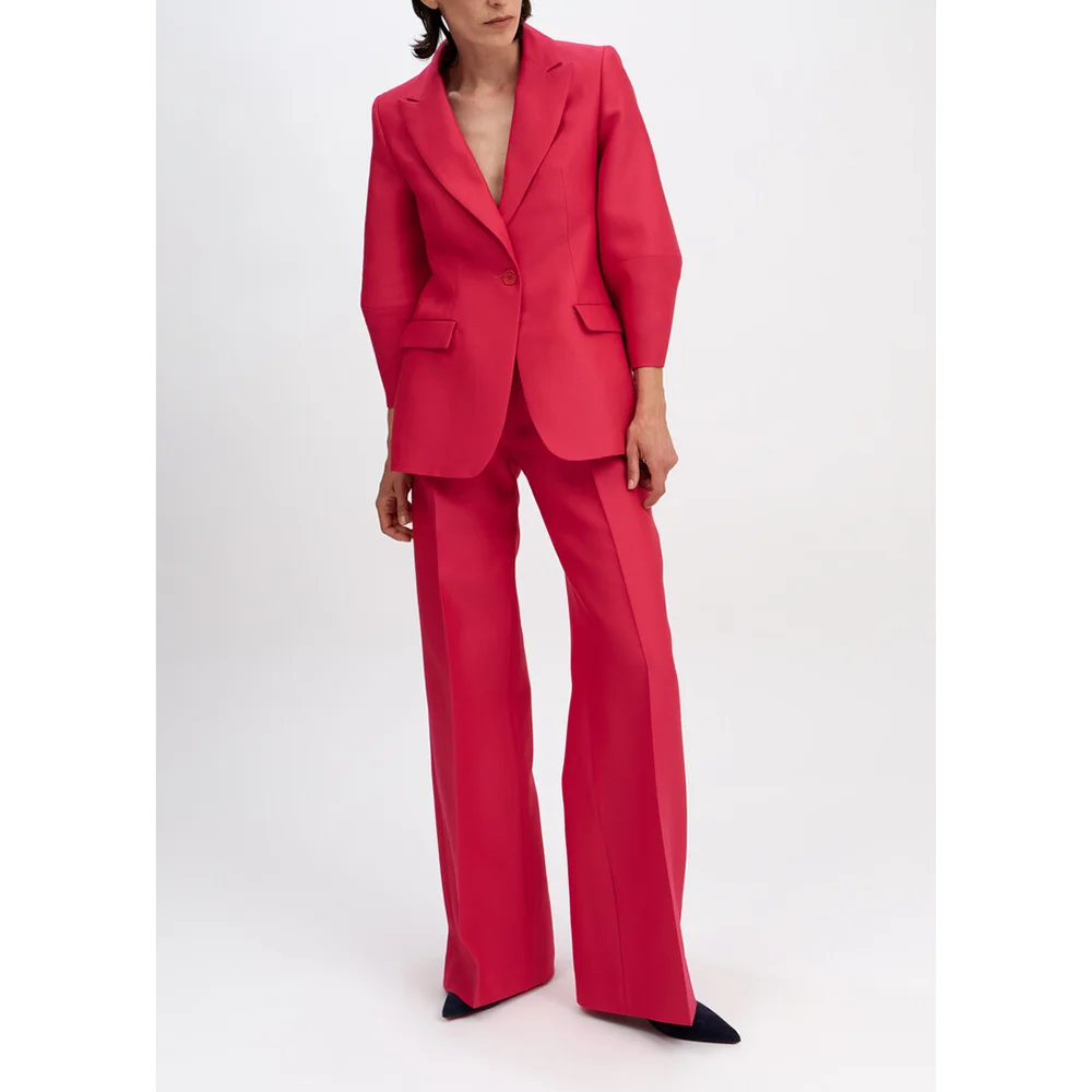 

Hot Pink Formal Evening Party Suit Single Button Notched Women Set New Female Two Pieces (Blazer+Trousers) Daily Office Lady Set