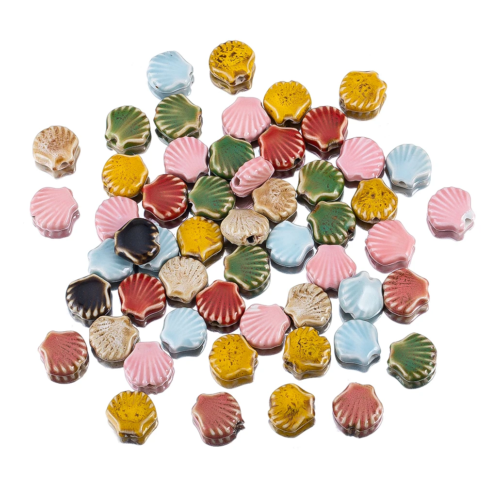 

10pcs/lot Ceramic Shell Beads14mm Mixed Color Shells Bead Loose Spacer Bead For DIY Bracelet Necklace Jewelry Making Accessories