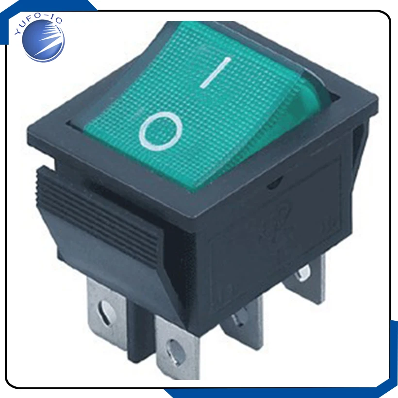 Free Shipping 20PCS DPDT green Indicator Light 6 Pin Rocker Switch