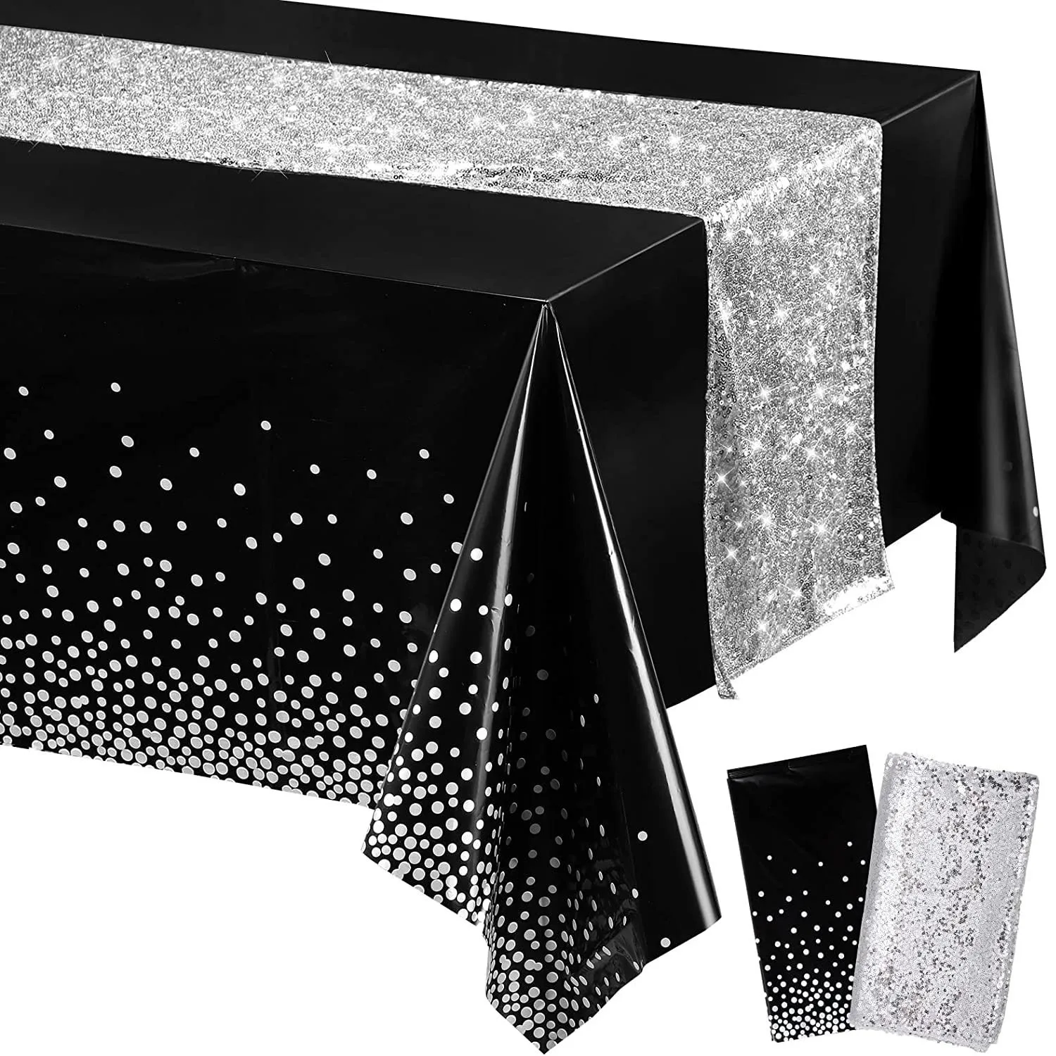 Polka dot Disposable tablecloth 54x108inch Sequin table runner 30x275cm 2pcs suit Birthday wedding party Plastic table cover