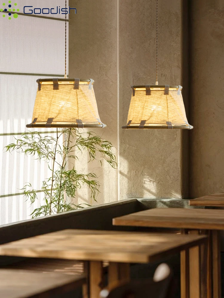

Janpanese Wabi-sabi Iinen Fabric LED Pendant Lights Art Creative Indoor Lamps for Living Dining Room Home Decoration Chandeliers