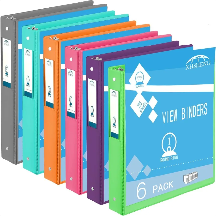 Classeurs à 3 anneaux, 1 anneau rond pouvant contenir 8.5 papiers de 11 pouces avec 2 poches, classeur 6 couleurs, paquet assorti