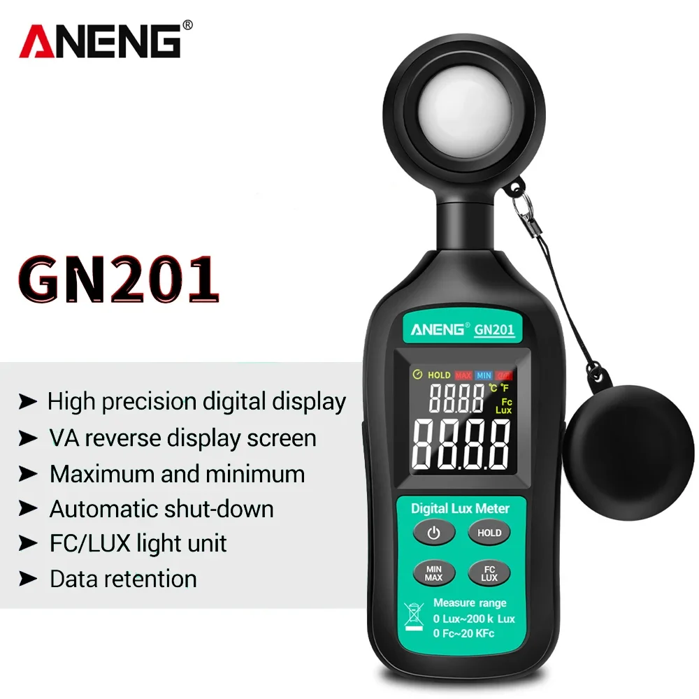 Medidor de Luz Digital 200k Luxmeter Radiômetro uv Iluminômetro Portátil Lux Medidor Photometer Aneng-gn201