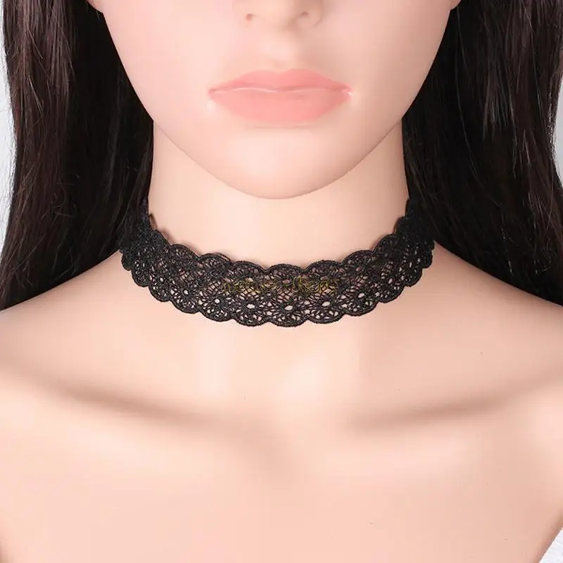 31bf goth pizzo girocollo gotico gamba nera nera loop sexy gamba gamba giarrettiera anelli larghi collare girocollo