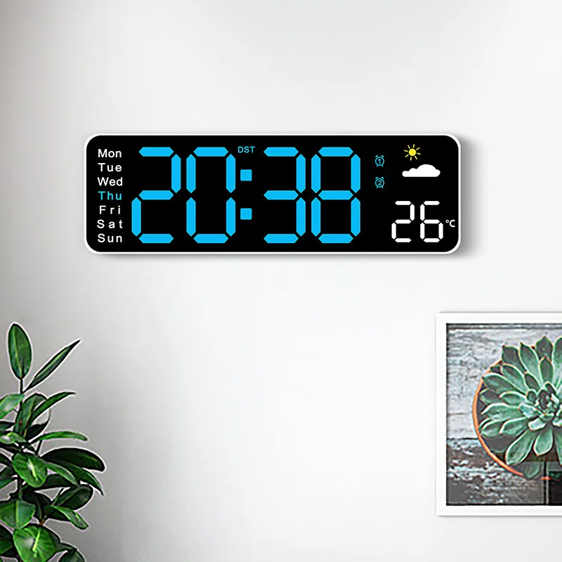 Large Screen Digital Wall Clock Temperature Humidity Date Week Display Weather Clock Dual-Alarms USB Electronic LED Alarm Clocks