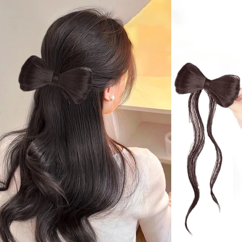 Synthetische Strik Broodje Chignon Met Krullend Kwastje Hittebestendige Natuurlijke Nep Haaraccessoires Pluizige Strik Haar Clip Pruik Styling Tools