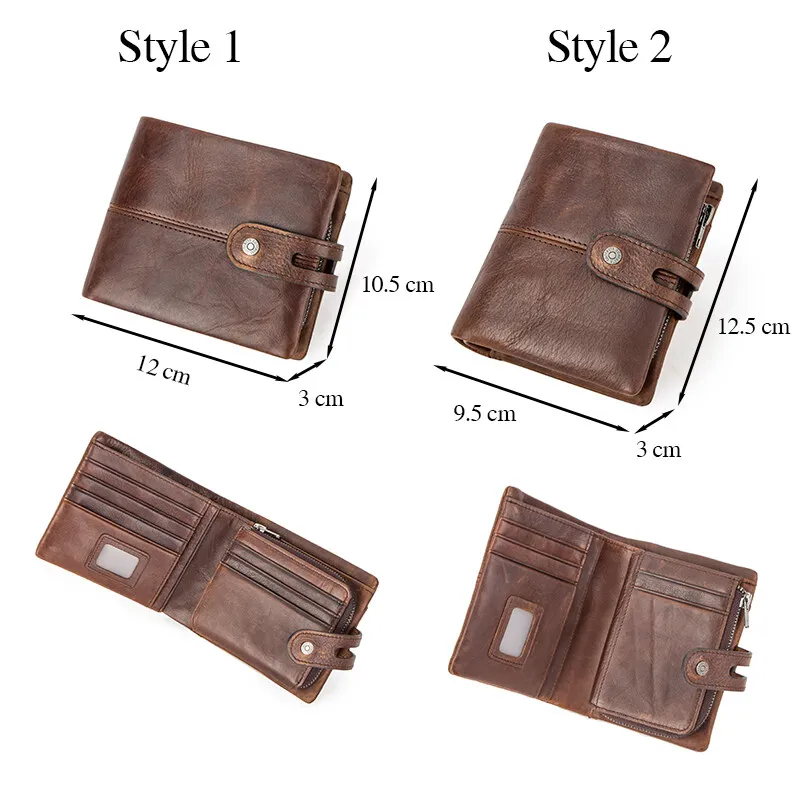 CONTACT\'S Casual Men Wallets Crazy Horse Leather Short Coin Purse Hasp Design Wallet Cow Leather Clutch Wallets Male Carteiras