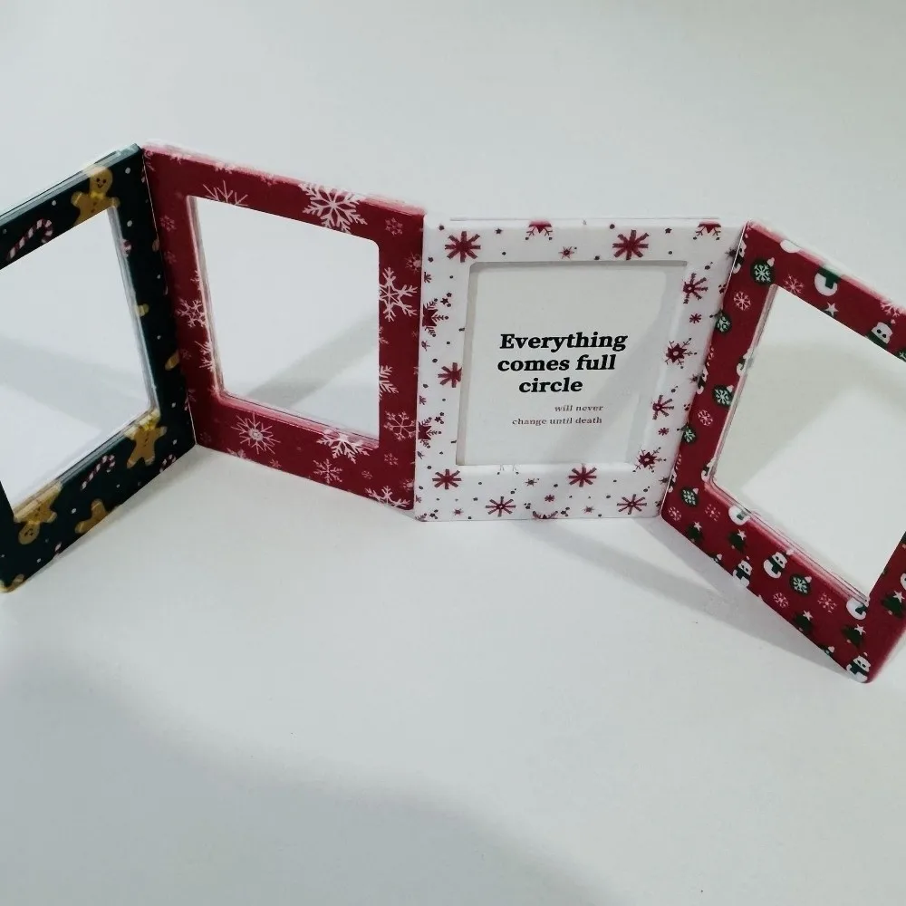 4Pcs Plastic Christmas Magnetic Photo Frame Snowflake Gingerbread Man Mini Magnetic Picture Frame Refrigerator Decor